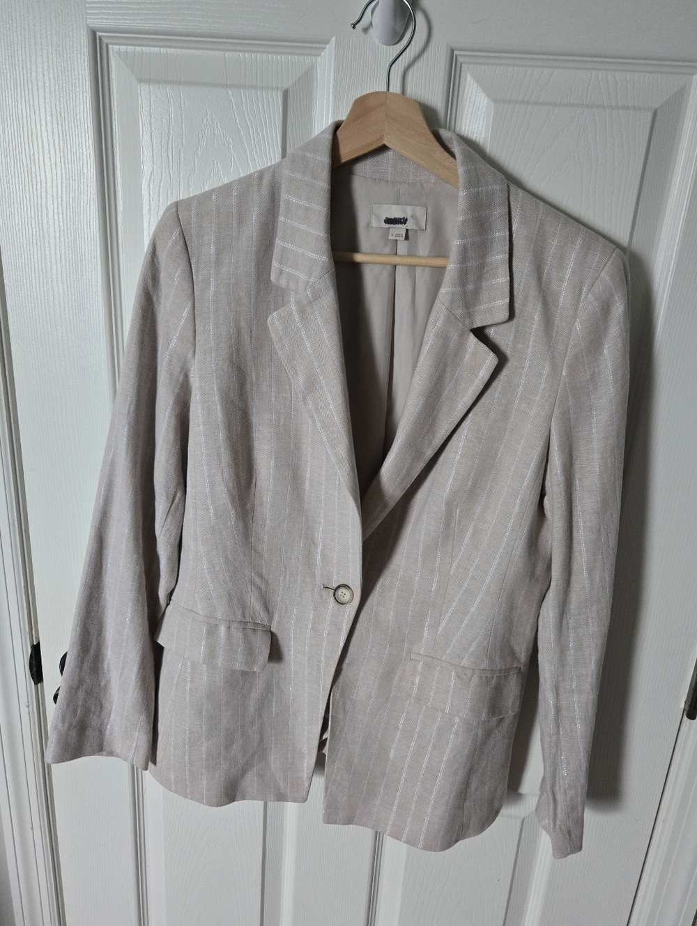 Loft Linen Blend Beige Pinstripe Women's Blazer Jacket Size 4